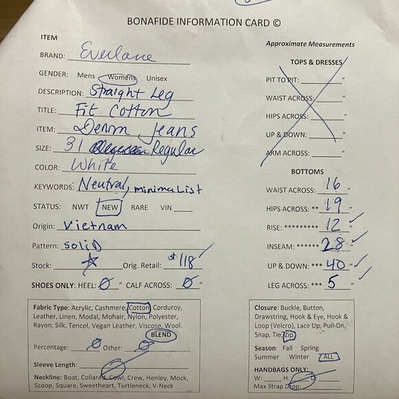 Everlane Womens The High Rise Straight Leg Denim Jeans Size 31 Reg. White SP EXC - Picture 11 of 11